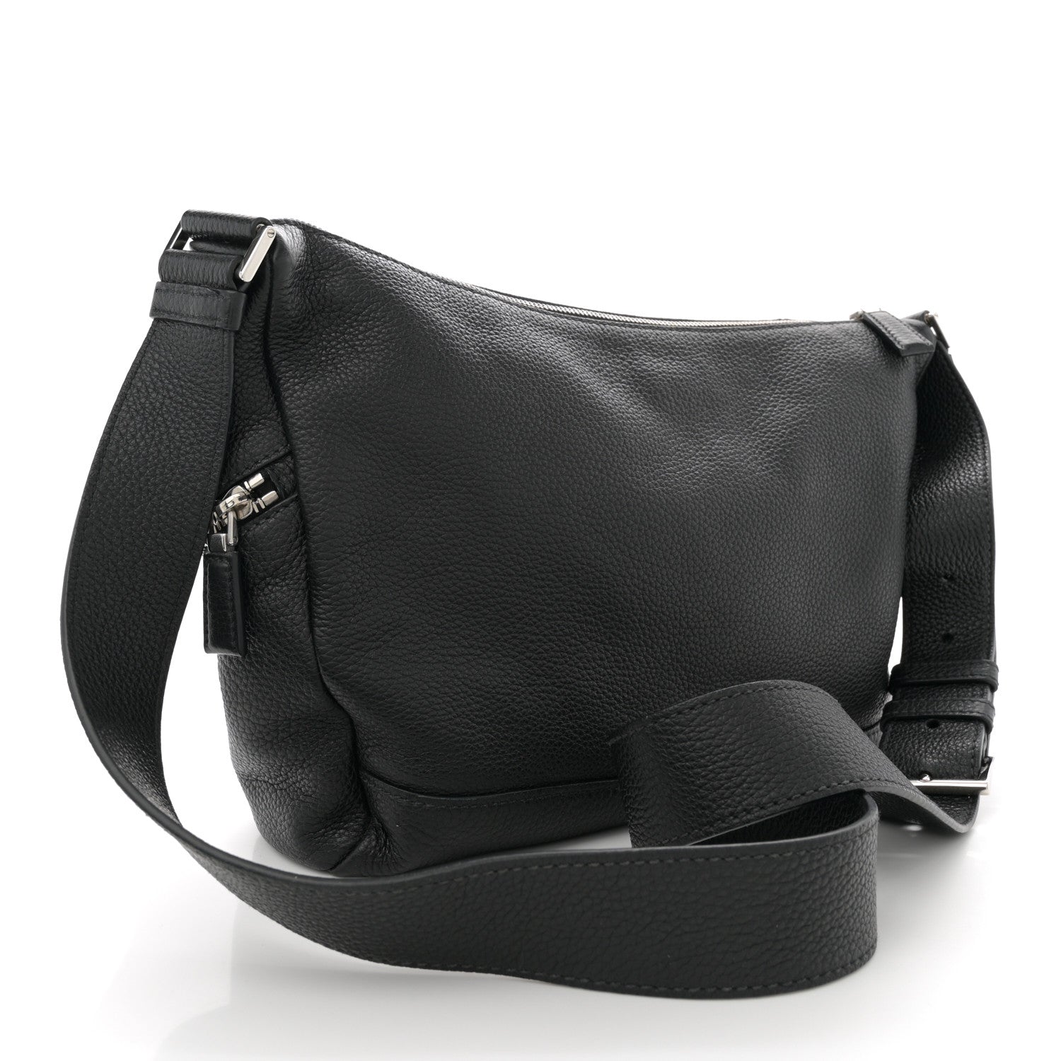 Prada Vitello Daino Triangle Logo Embossed Shoulder Bag Black 3 of 10