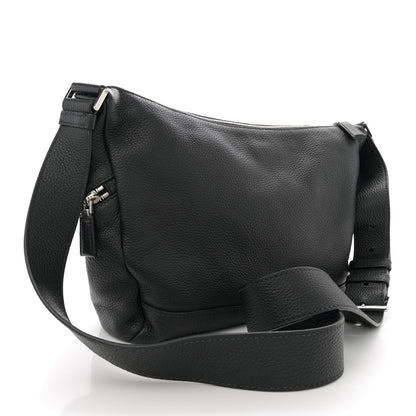 Prada Vitello Daino Triangle Logo Embossed Shoulder Bag Black 3 of 10