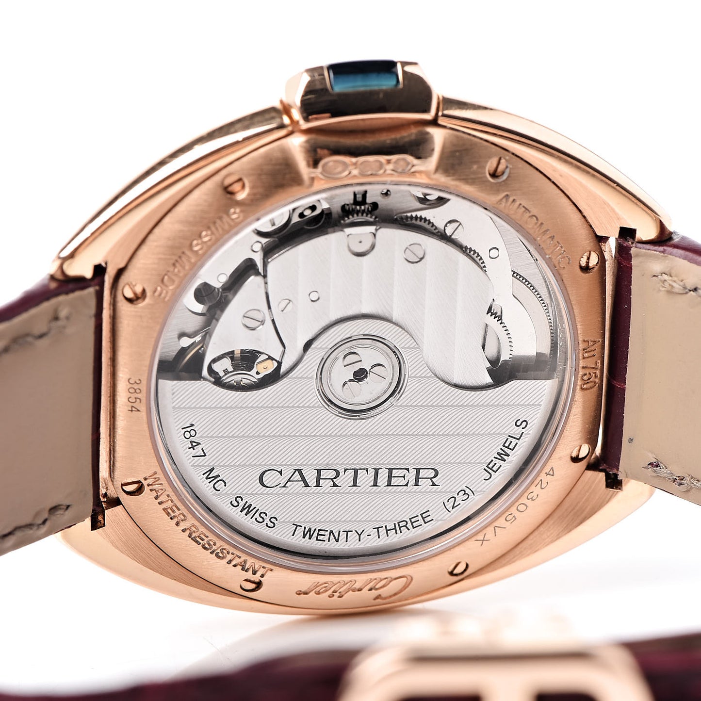 18K Pink Gold Alligator Diamond 35mm Cle De Automatic Watch Bordeaux