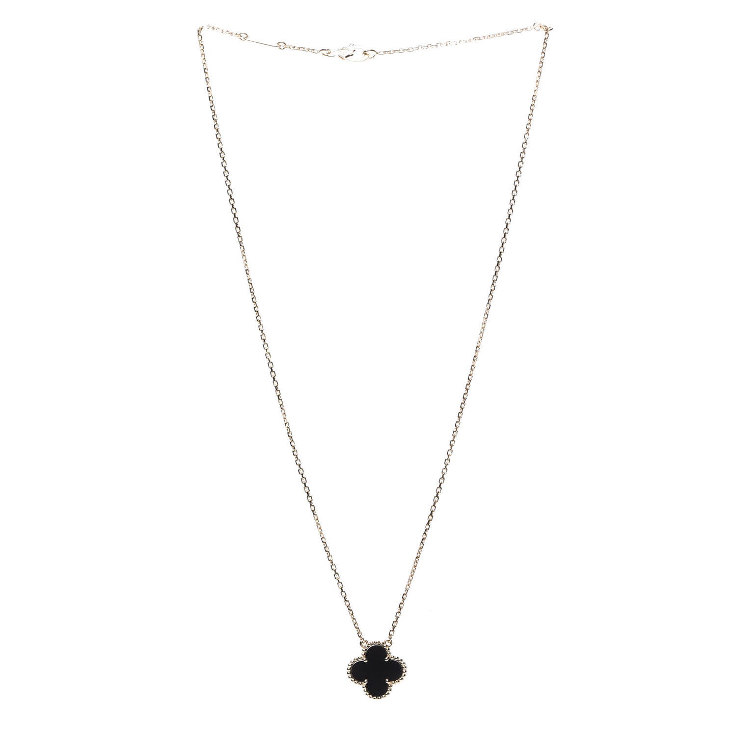 18K Yellow Gold Black Onyx Vintage Alhambra Pendant Necklace