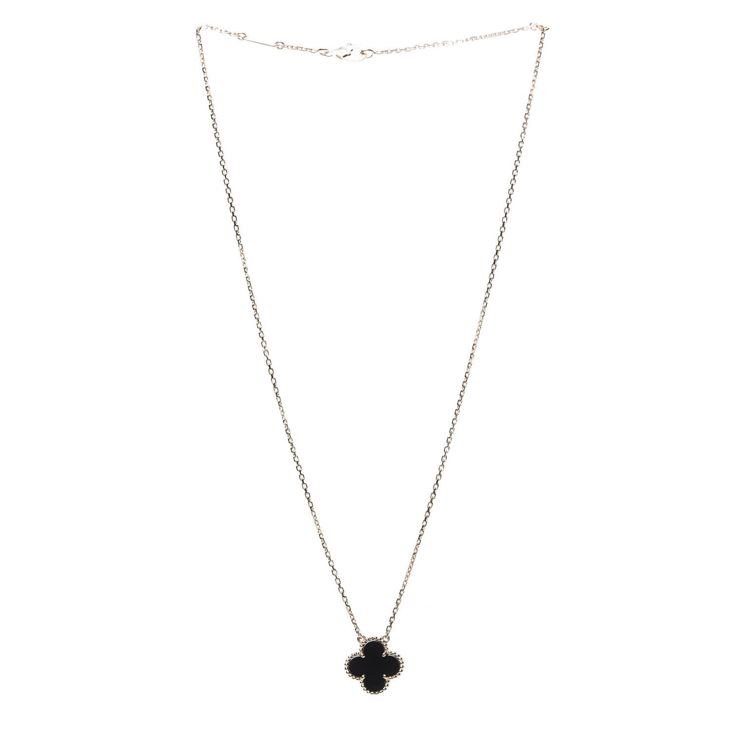 Van Cleef & Arpels 18K Yellow Gold Black Onyx Vintage Alhambra Pendant Necklace 3 of 7