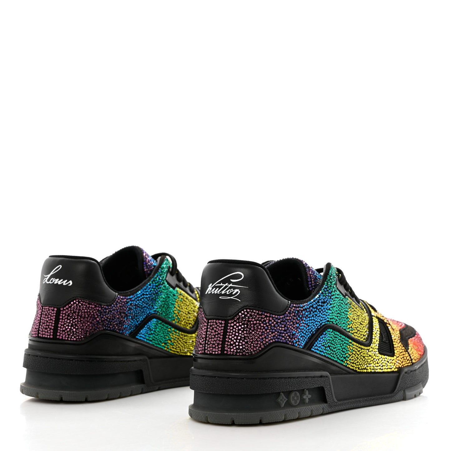 Crystal Mens LV Trainer Sneakers 8 Black