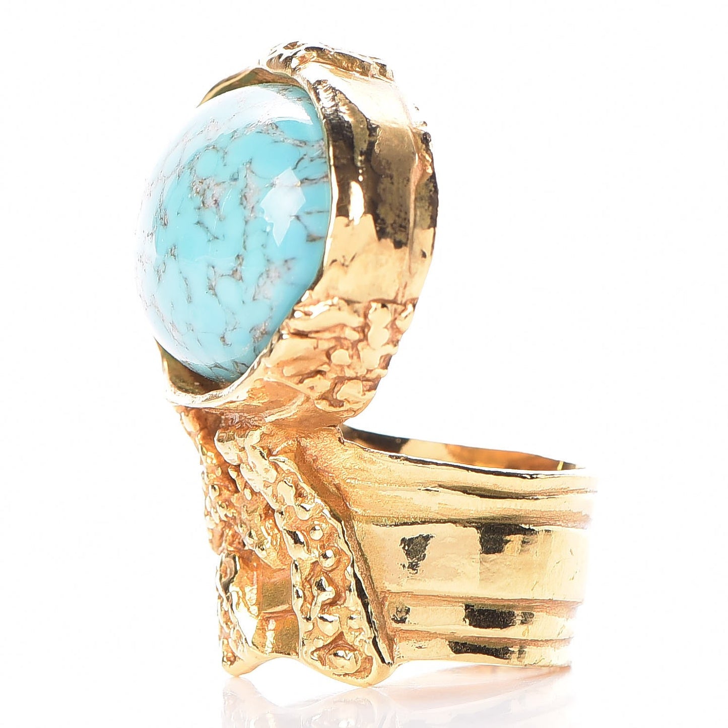 Glass Cabochon Arty Ovale Ring 7 Gold Turquoise