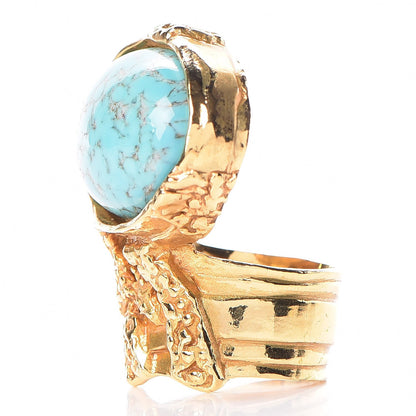 Saint Laurent Glass Cabochon Arty Ovale Ring 7 Gold Turquoise 3 of 6