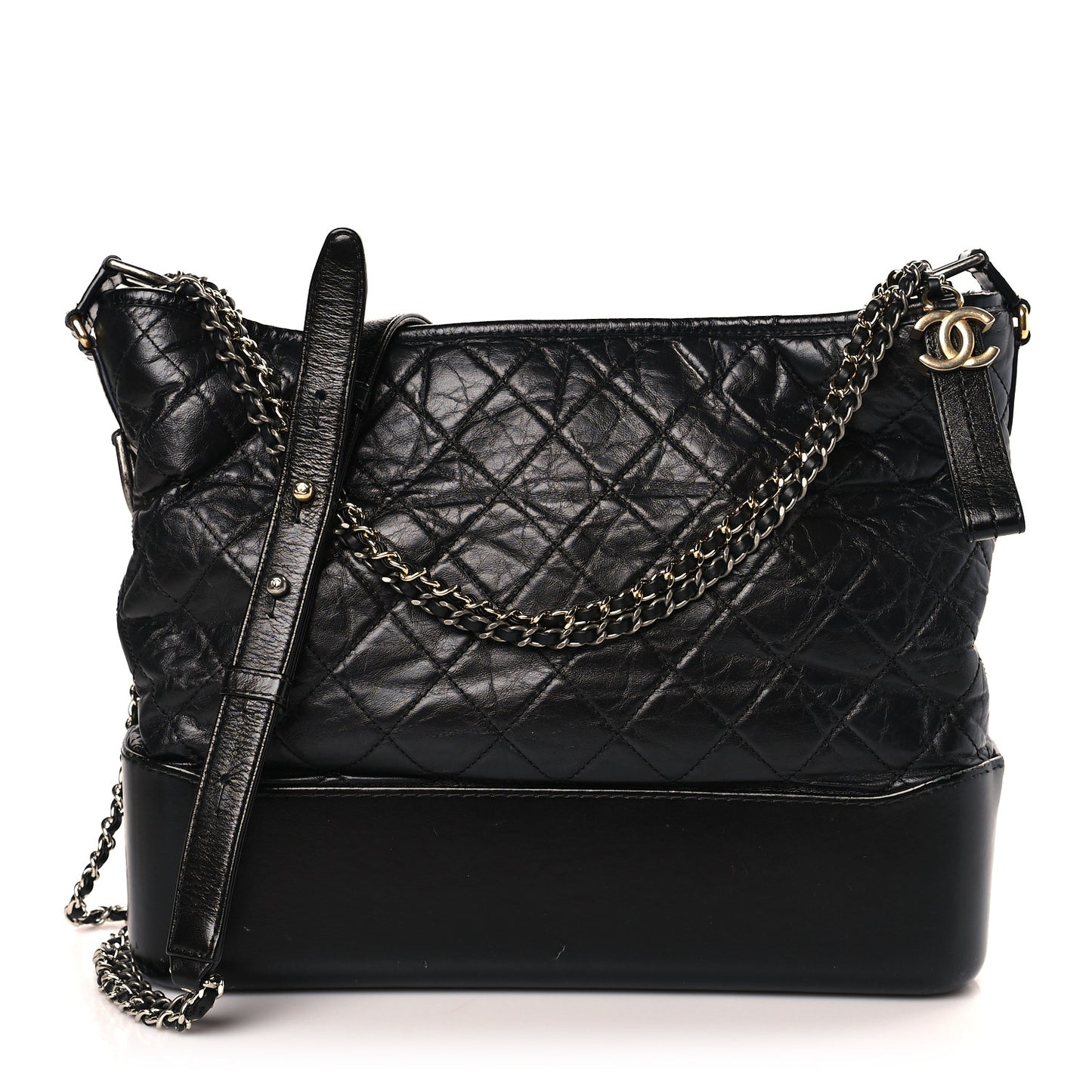 Aged Calfskin Quilted Large Gabrielle Hobo Black
