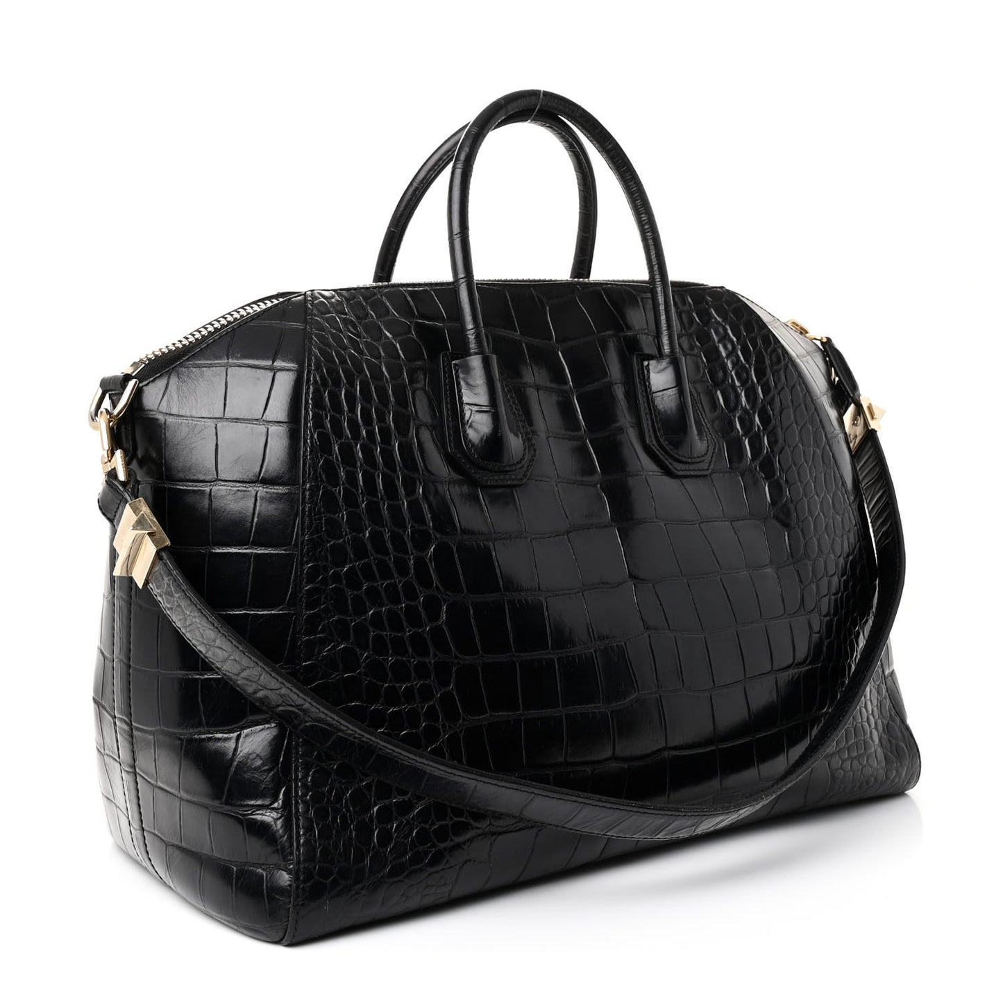 Calfskin Crocodile Embossed Large Antigona Black