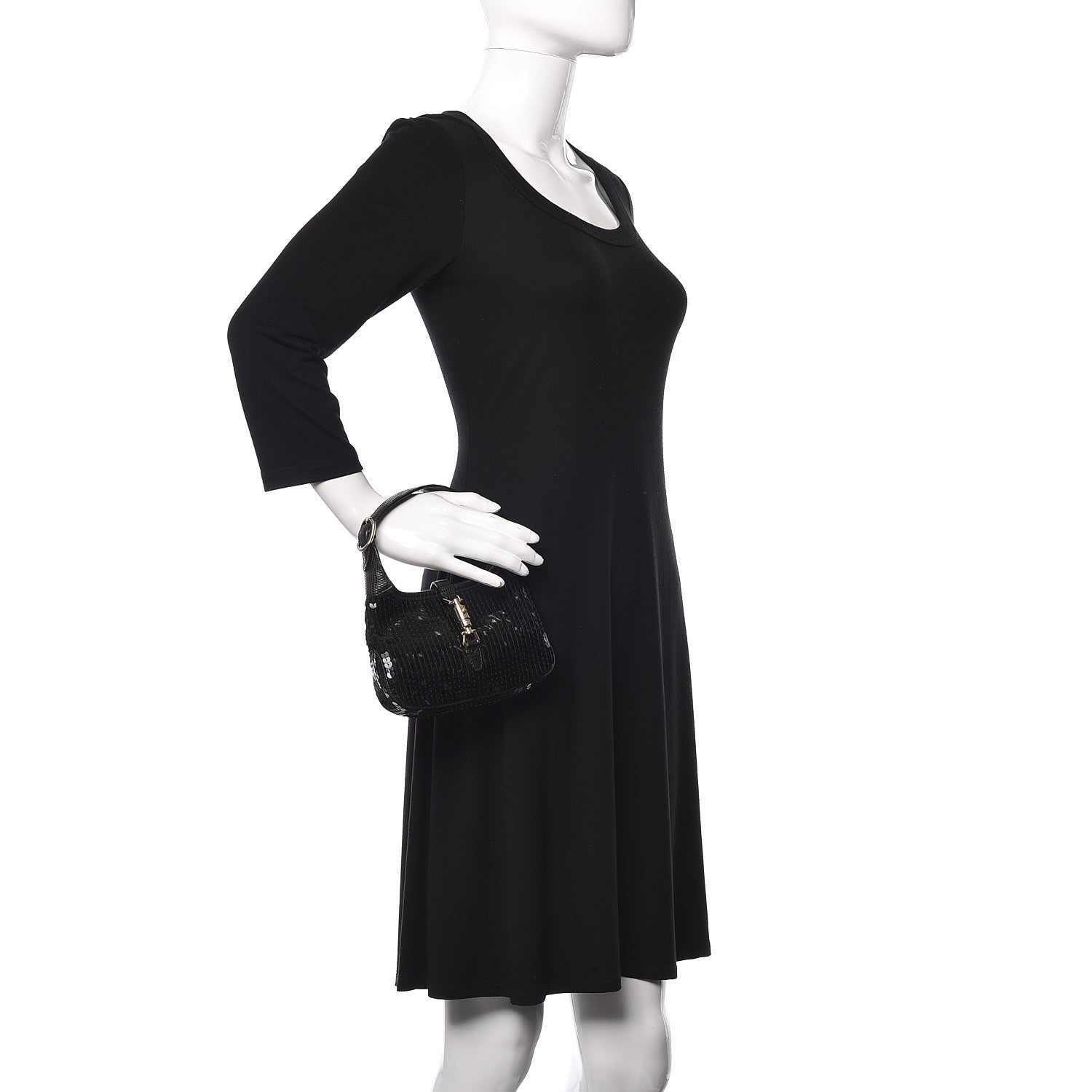 Gucci Sequin Lizard Jackie O Hobo Black 2 of 11
