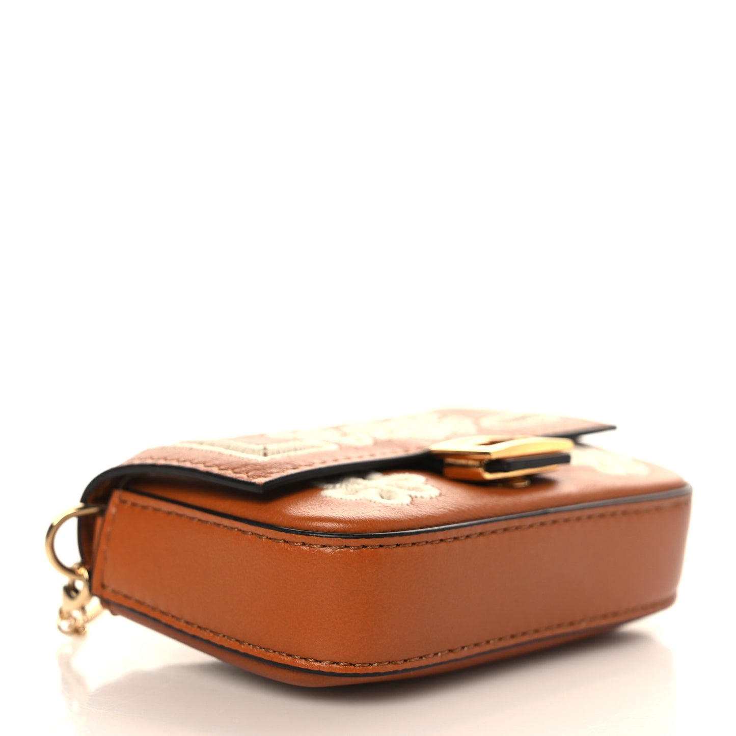 Shiny Nappa Vitello King Floral Ajour Embroidered Nano Baguette Charm Brandy