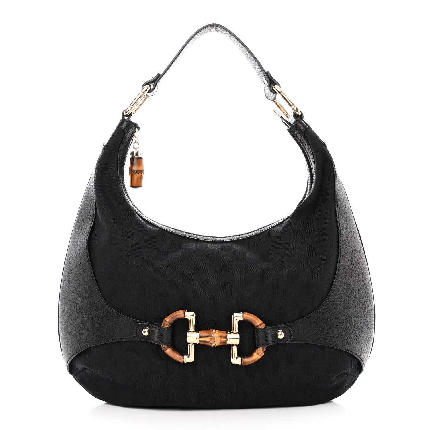 Gucci Monogram Bamboo Horsebit Amalfi Hobo Black 1 of 10