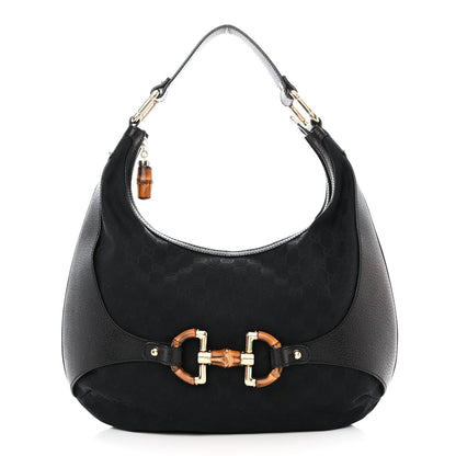 Gucci Monogram Bamboo Horsebit Amalfi Hobo Black 1 of 10