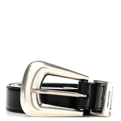Saint Laurent Brushed Calfskin Folk Buckle Belt 80 32 Black 1 of 6