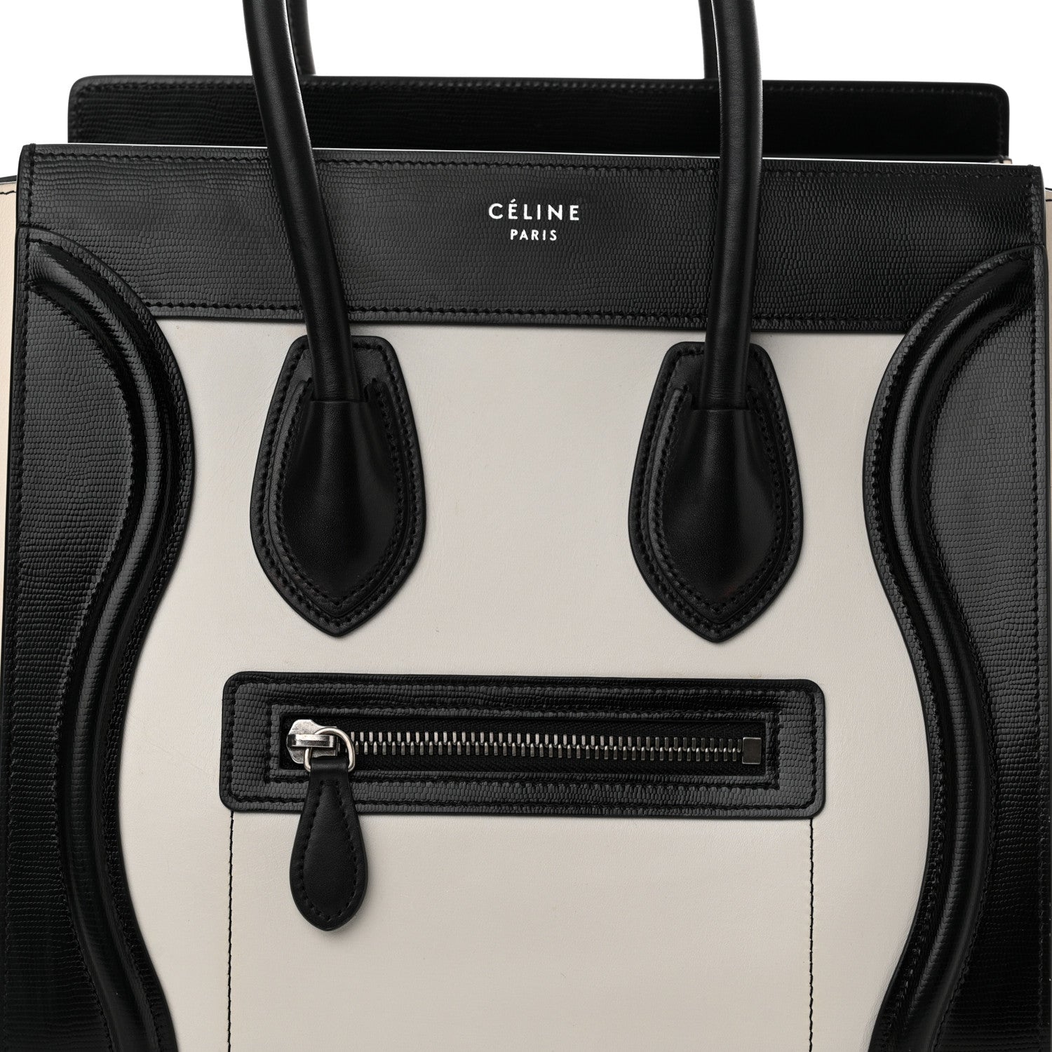 Celine Smooth Calfskin Lizard Embossed Bi-Color Micro Luggage Black White 8 of 17