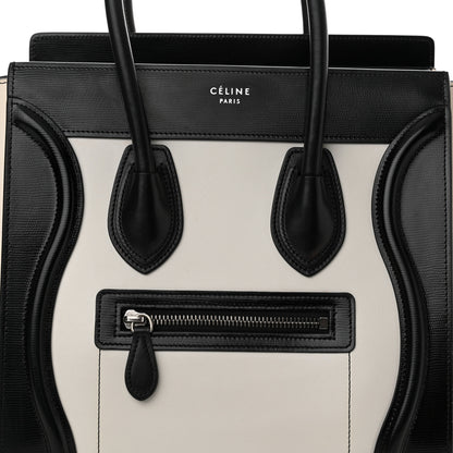 Celine Smooth Calfskin Lizard Embossed Bi-Color Micro Luggage Black White 8 of 17