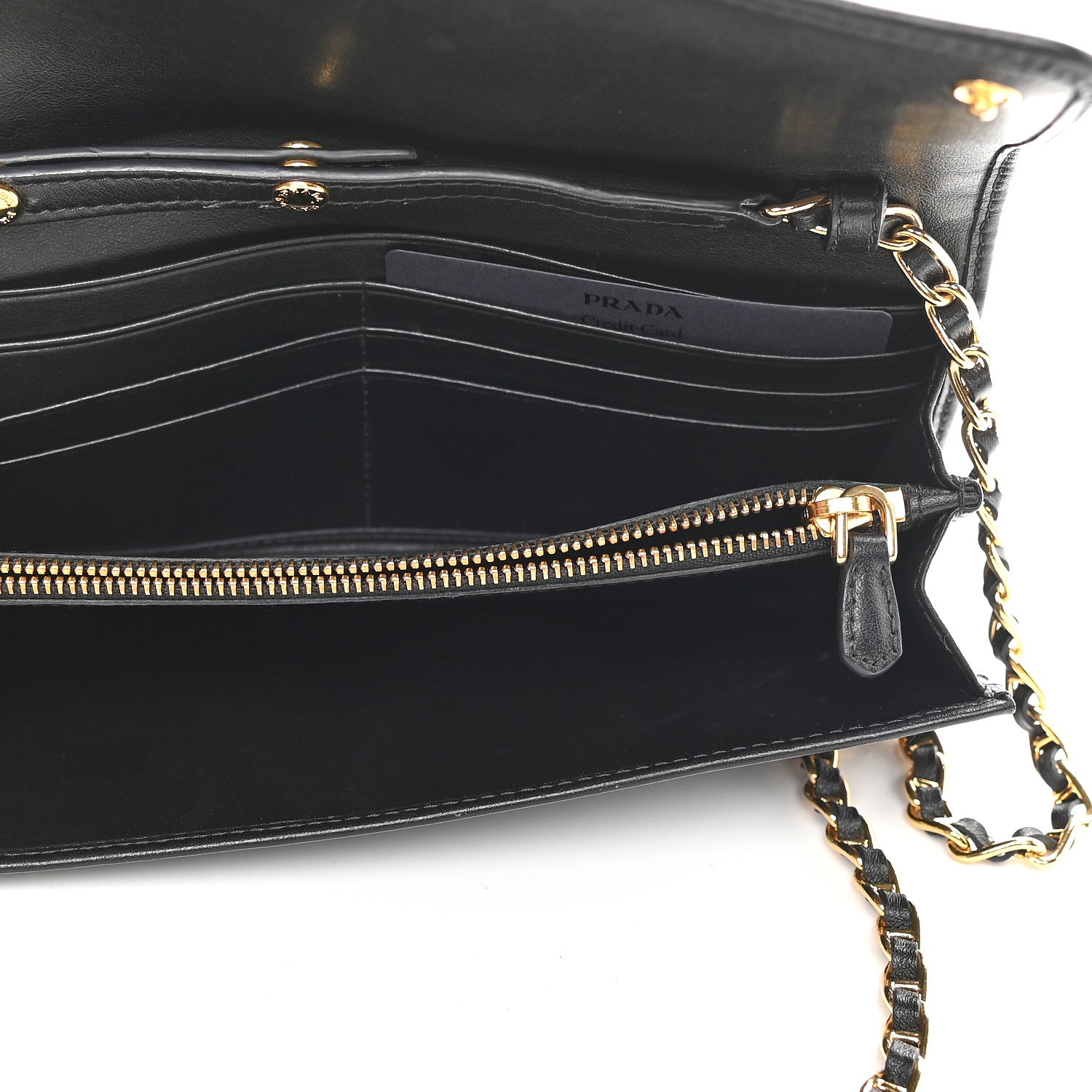 Prada Soft Calfskin Quilted Chain Wallet Black 5 of 8