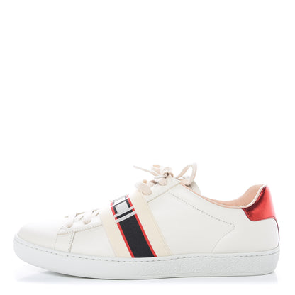 Gucci Calfskin Stripe Womens New Ace Sneakers 39.5 New Mystic White Ecru Red Flame 1 of 9