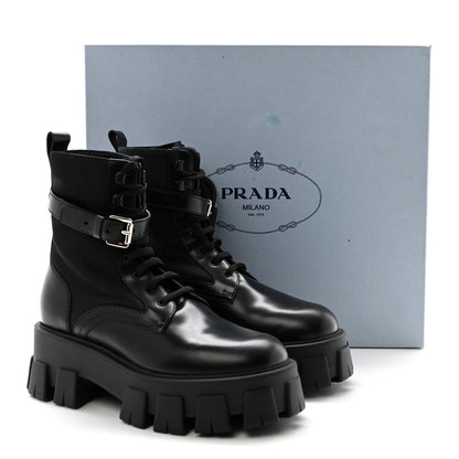 Prada Spazzolato Rois Nylon Metal Triangle Logo Monolith Pouch Pocket 55mm Boots 37 Black 10 of 10