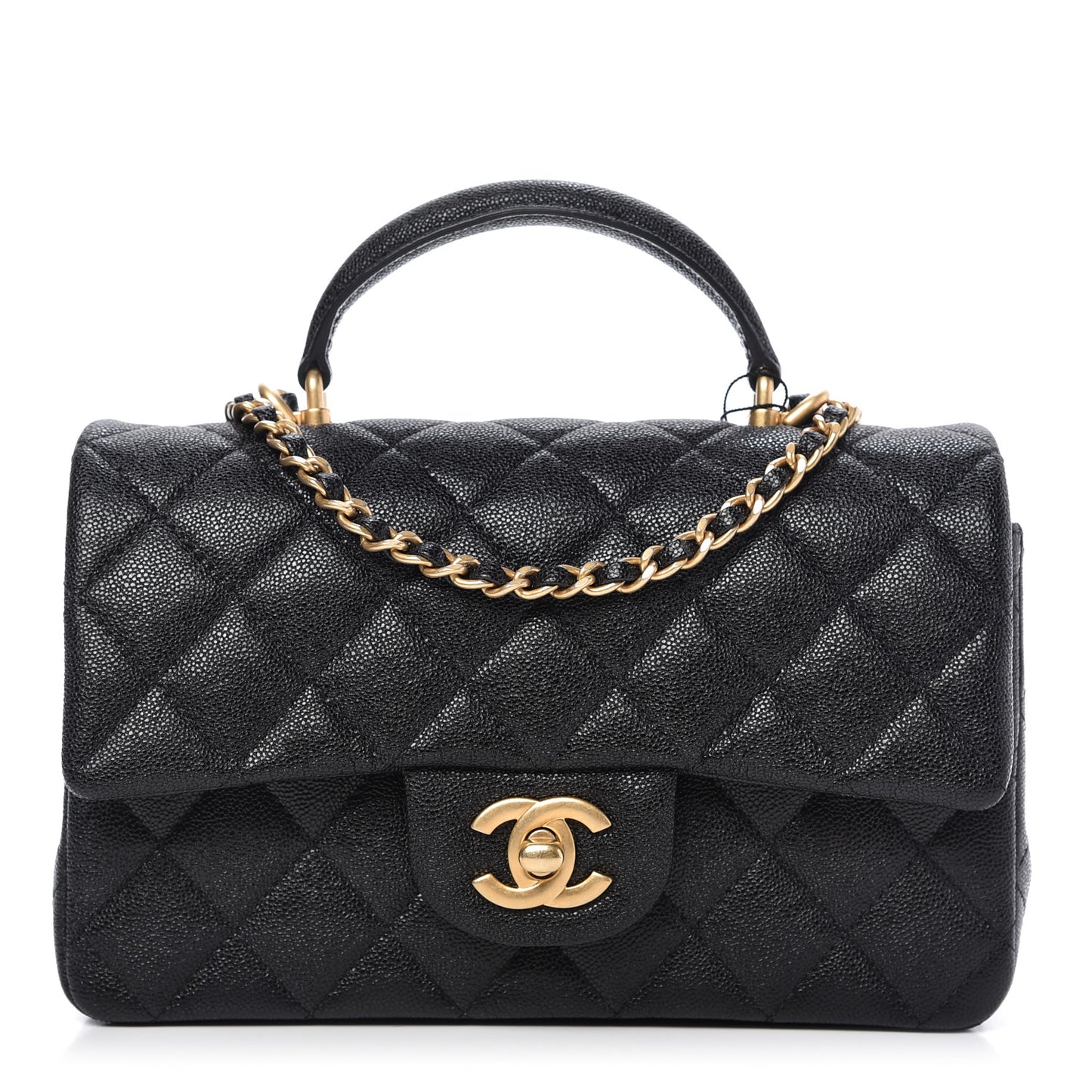 Caviar Quilted Mini Top Handle Rectangular Flap Black