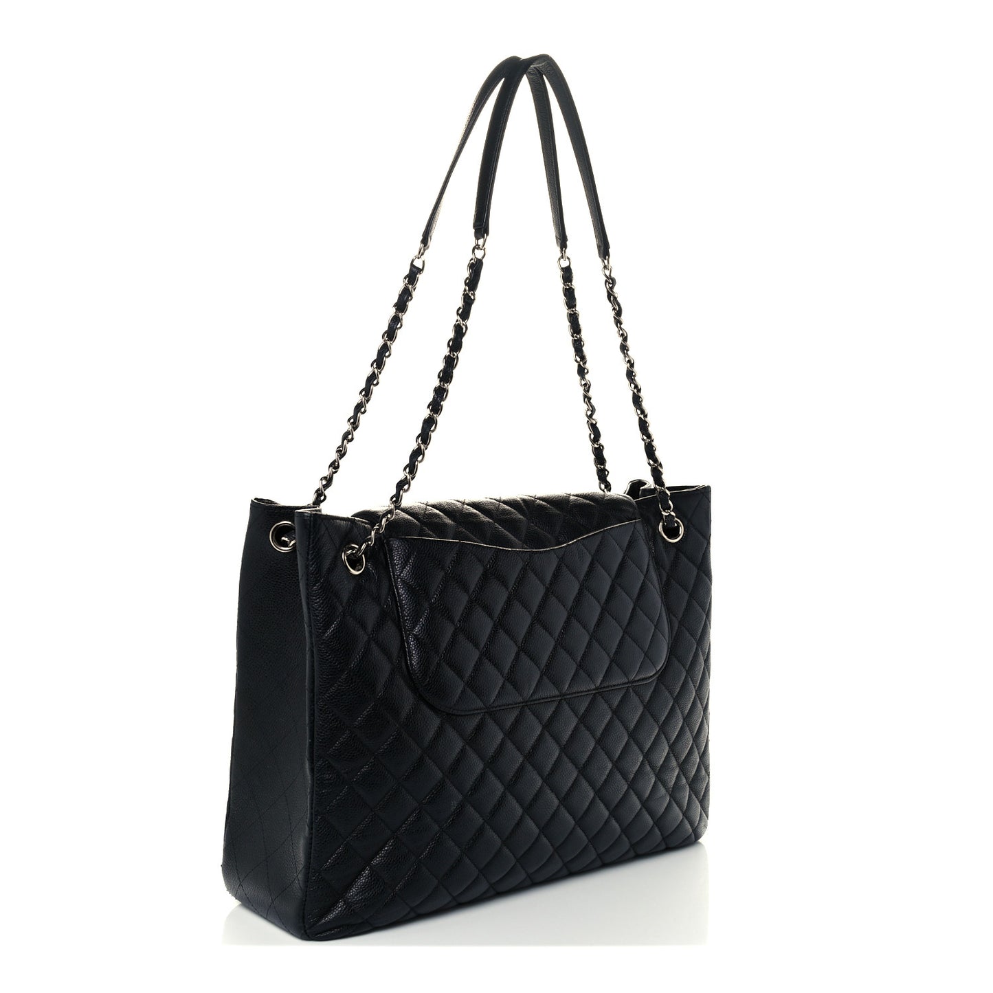 Caviar Quilted Flap Tote Black