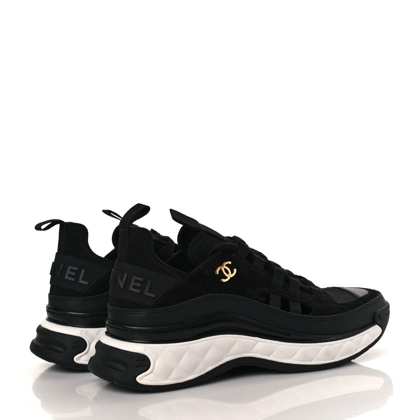 Fabric Calfskin Suede CC Sneakers 37.5 Black