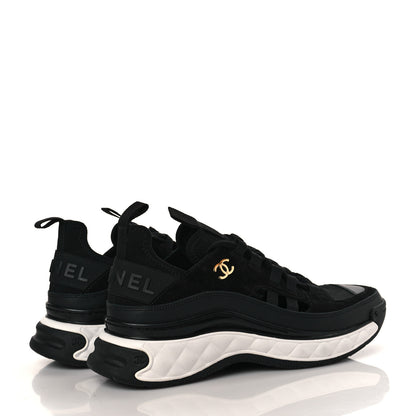 Chanel Fabric Calfskin Suede CC Sneakers 37.5 Black 4 of 8