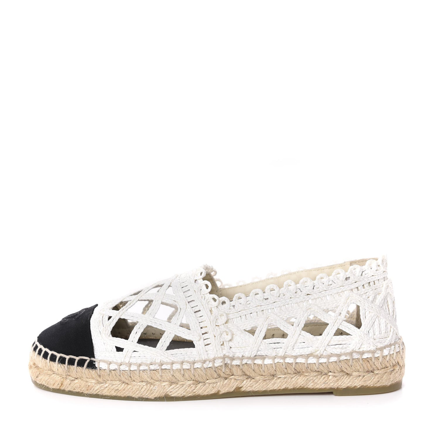 Woven Fabric Grosgrain CC Espadrilles 38 White Black
