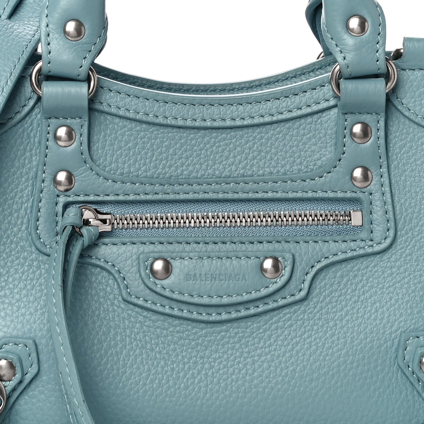 Grained Calfskin Neo Classic Silver Hardware Mini City Blue Grey