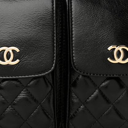 Chanel Glazed Calfskin Quilted Double Pocket Crossbody Flap Black 8 of 11