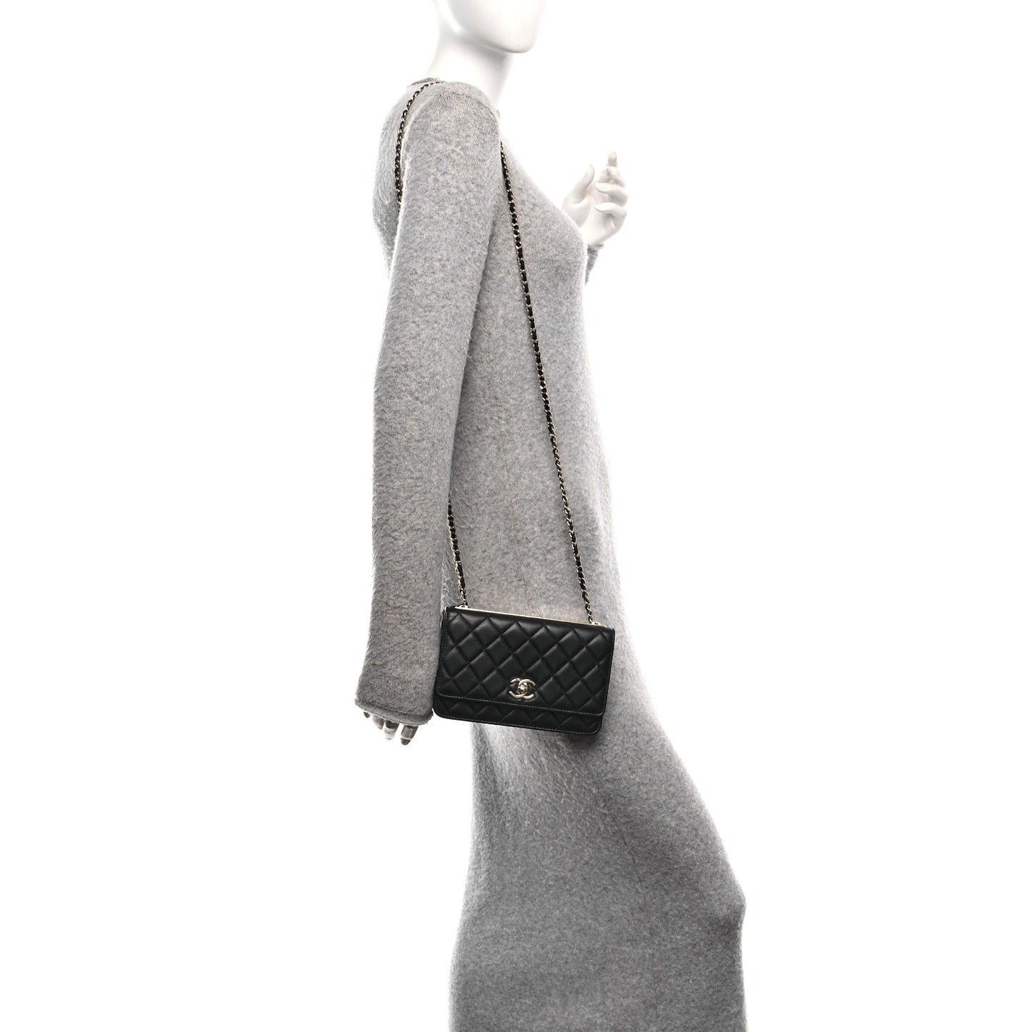 Lambskin Quilted Trendy CC Wallet On Chain WOC Black