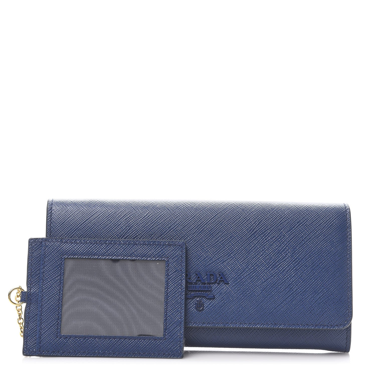 Prada Saffiano Shine Monochrome Continental Wallet Bleuette 1 of 7