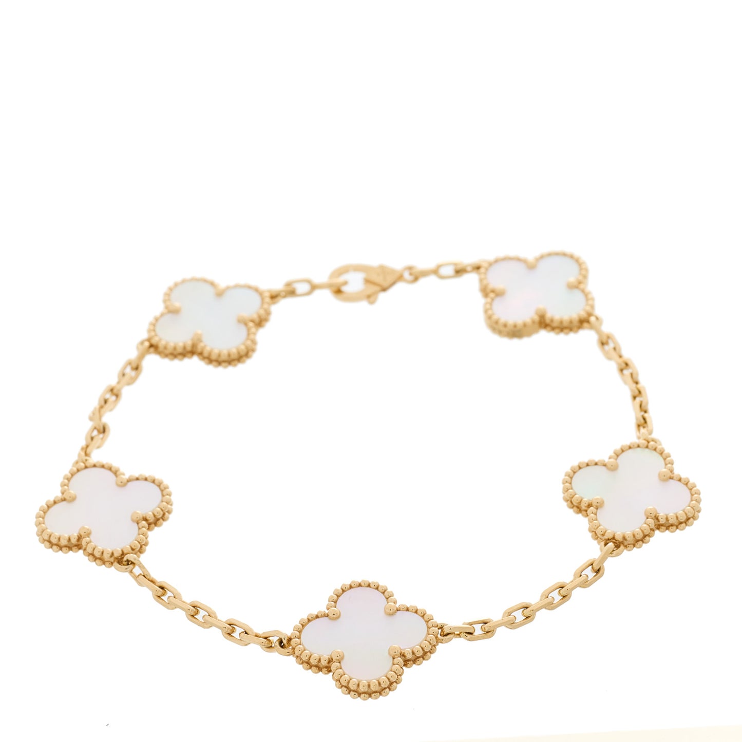 18K Yellow Gold Mother of Pearl 5 Motifs Vintage Alhambra Bracelet