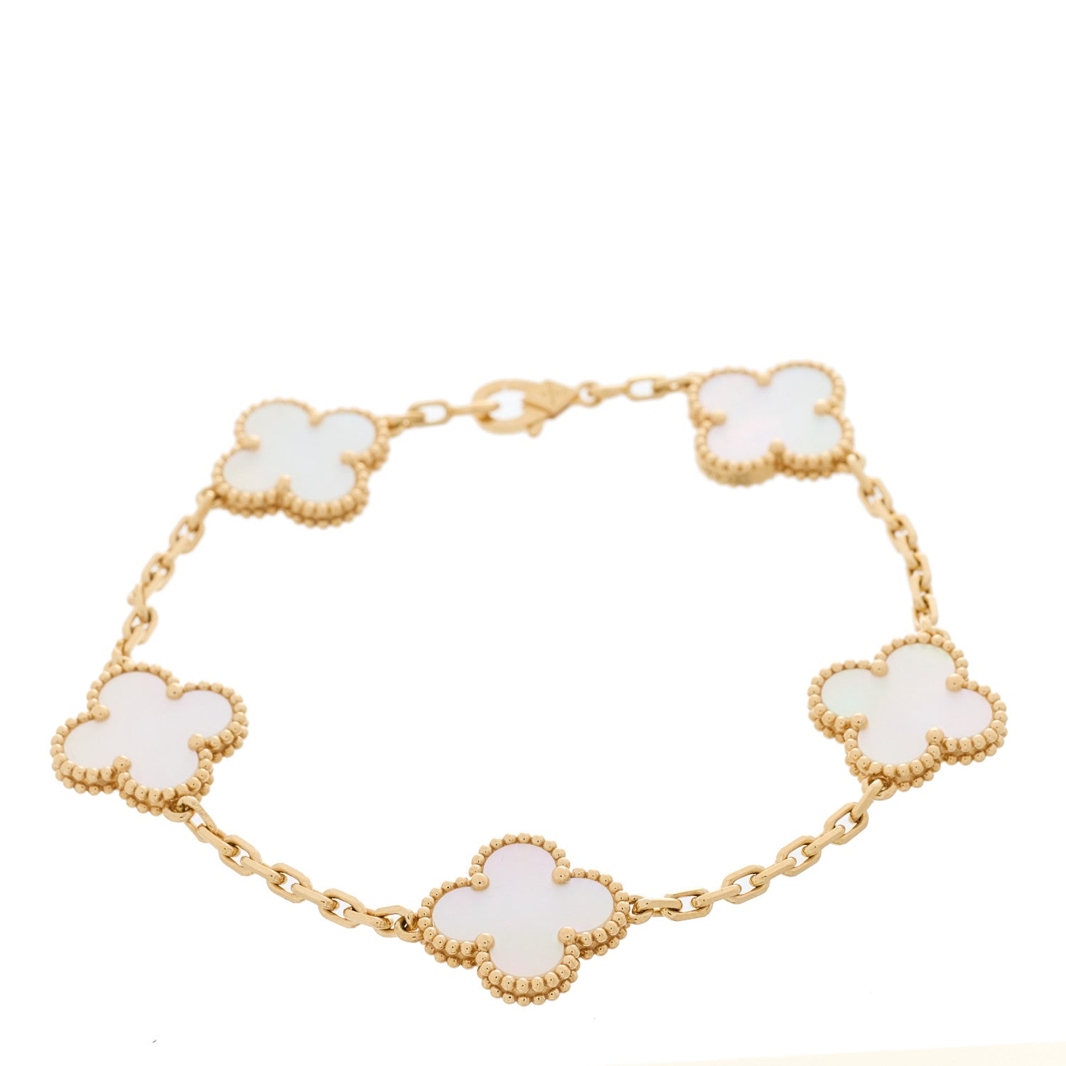 Van Cleef & Arpels 18K Yellow Gold Mother of Pearl 5 Motifs Vintage Alhambra Bracelet 1 of 6
