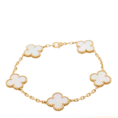 Van Cleef & Arpels 18K Yellow Gold Mother of Pearl 5 Motifs Vintage Alhambra Bracelet 1 of 6