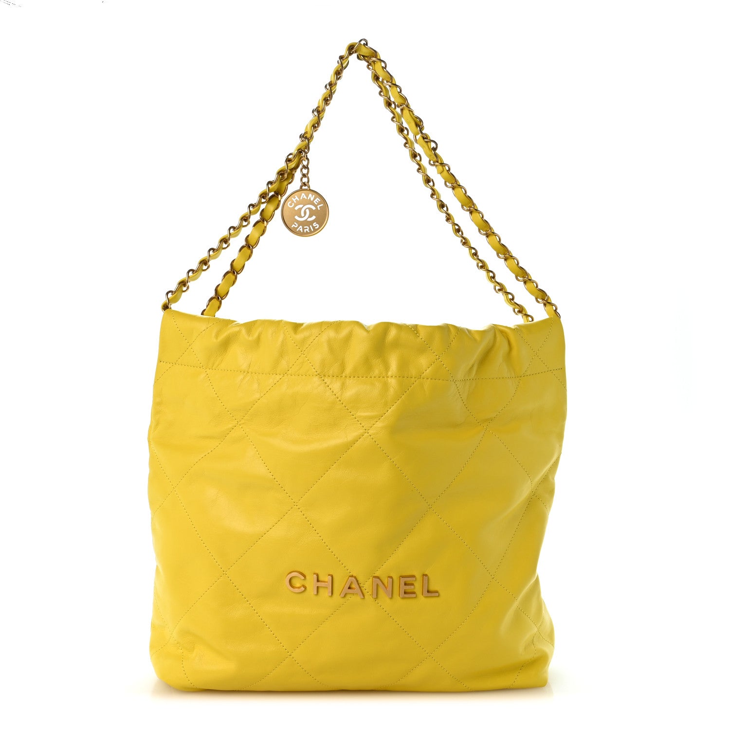 Chanel Shiny Calfskin Quilted Small Chanel 22 Yellow 1 of 13
