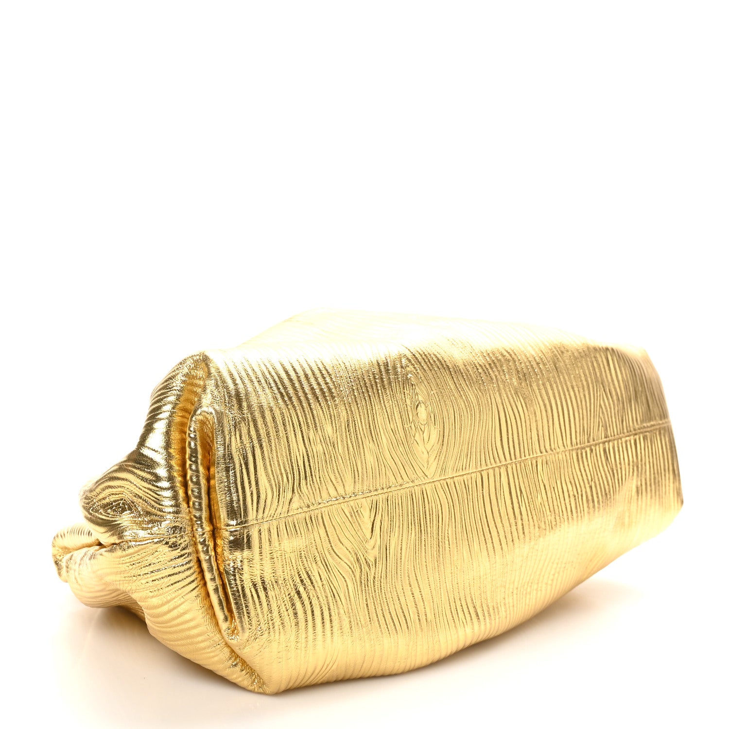 Bottega Veneta Metallic Bark Calfskin Embossed The Pouch Oversized Clutch Oro 4 of 9