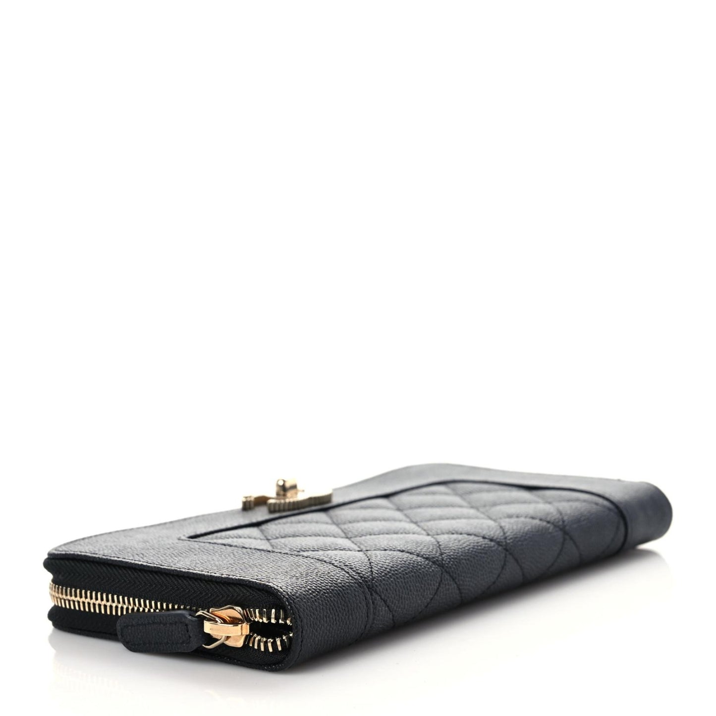 Caviar Quilted Mademoiselle Zip Around Wallet Black