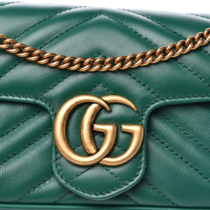 Gucci Calfskin Matelasse Super Mini GG Marmont Shoulder Bag Emerald Green 7 of 10