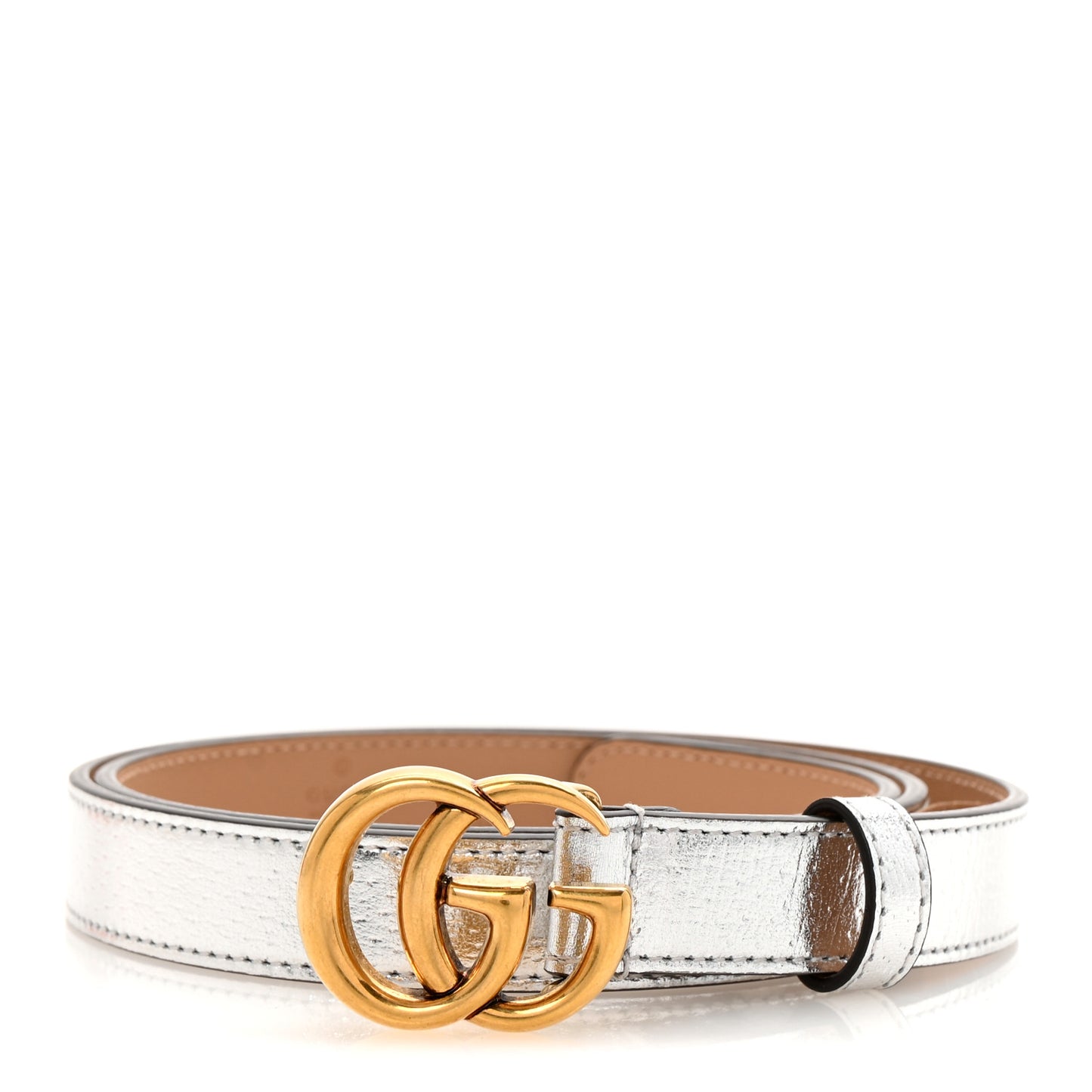 Metallic Calfskin Double G 20mm Belt 80 32 Silver