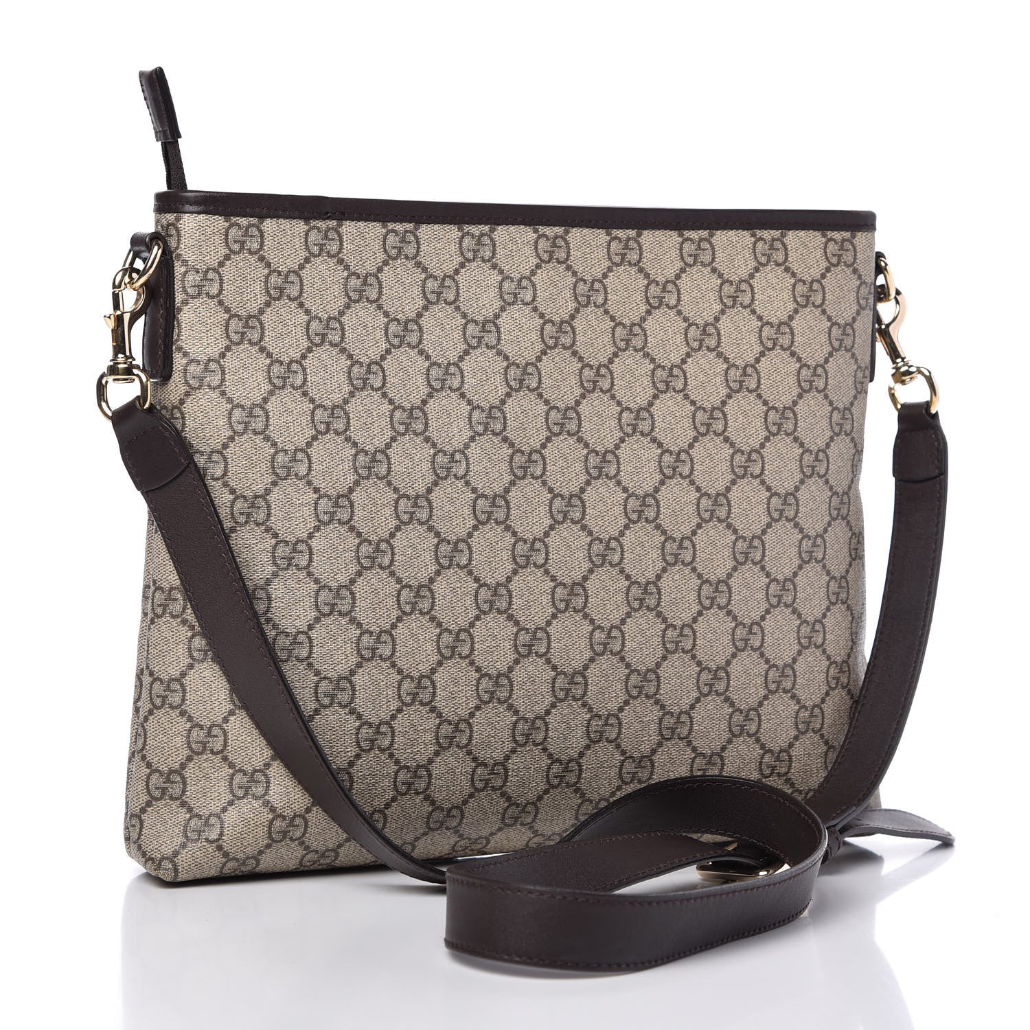 Gucci GG Supreme Monogram Web Flat Messenger Bag Dark Brown 3 of 10