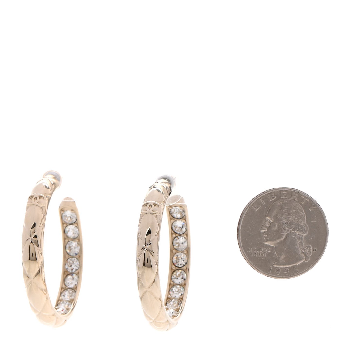 Metal Quilted CC Hoop Earrings Gold