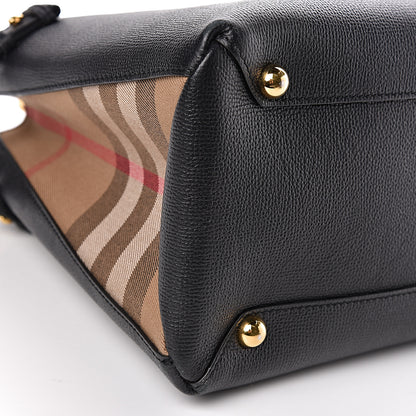 Burberry Grainy Calfskin House Check Medium Banner Tote Black 9 of 11