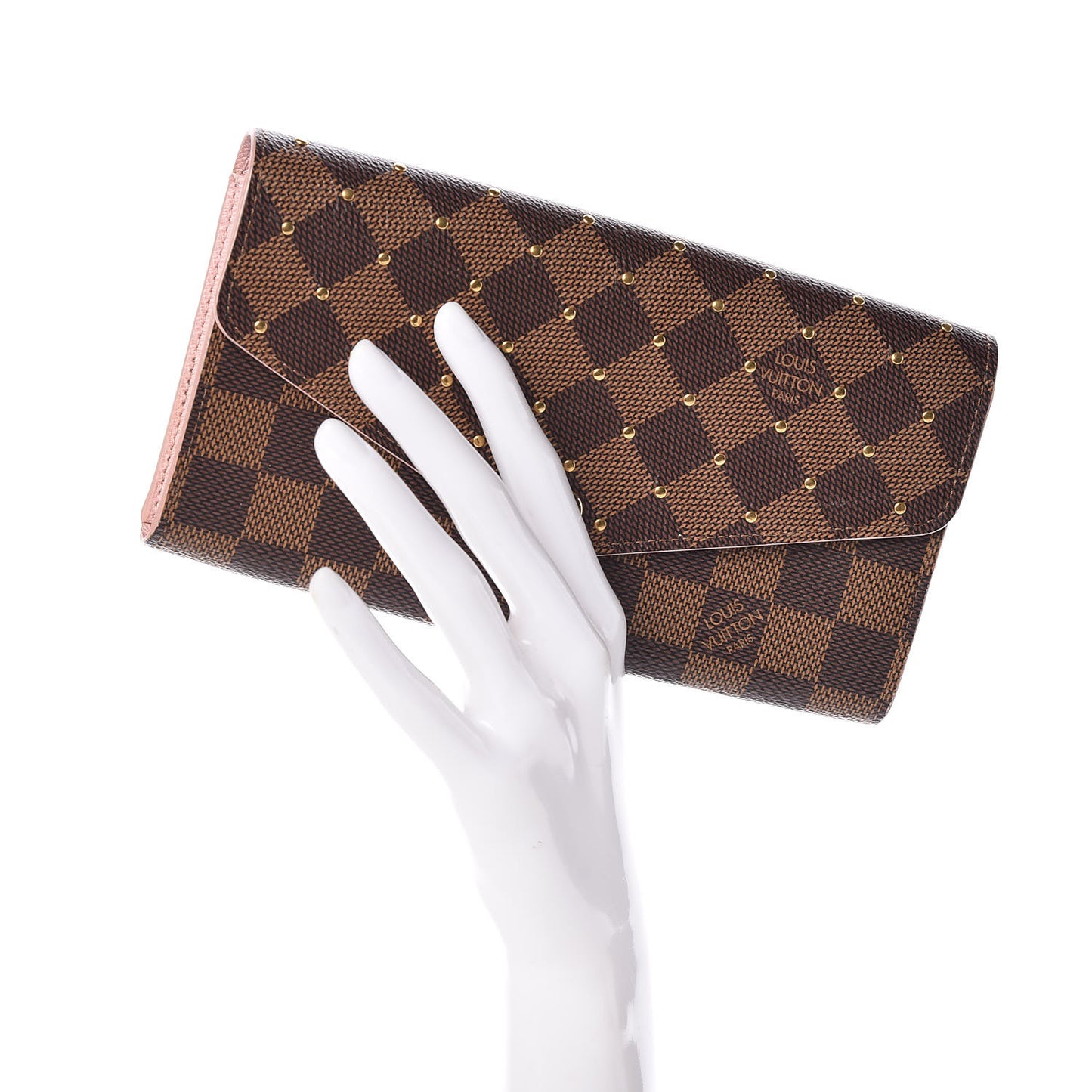 Damier Ebene Studded Sarah Wallet NM Rose Ballerine