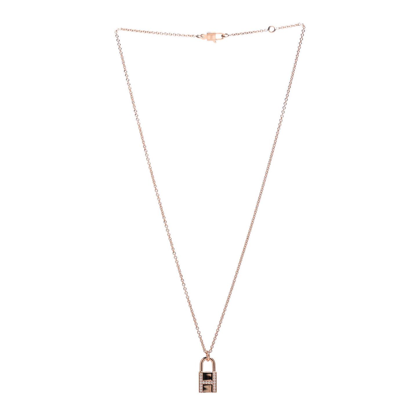 18K Rose Gold Diamond Amulettes Cadenas Pendant Necklace