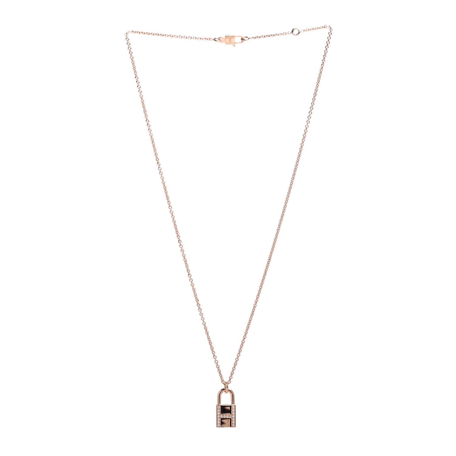 Hermes 18K Rose Gold Diamond Amulettes Cadenas Pendant Necklace 3 of 6