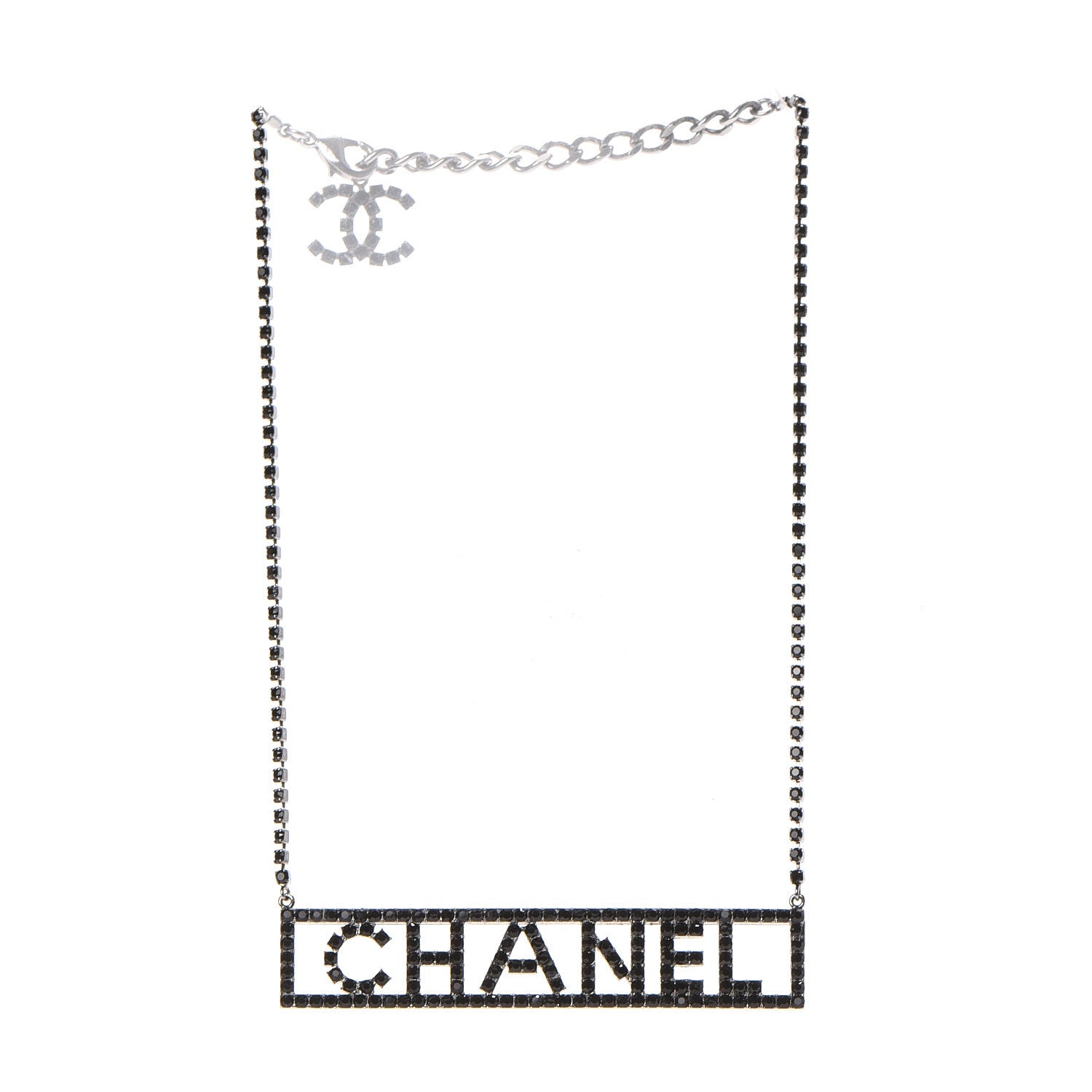 Chanel Crystal Chain Short Logo Necklace Black 2 of 4
