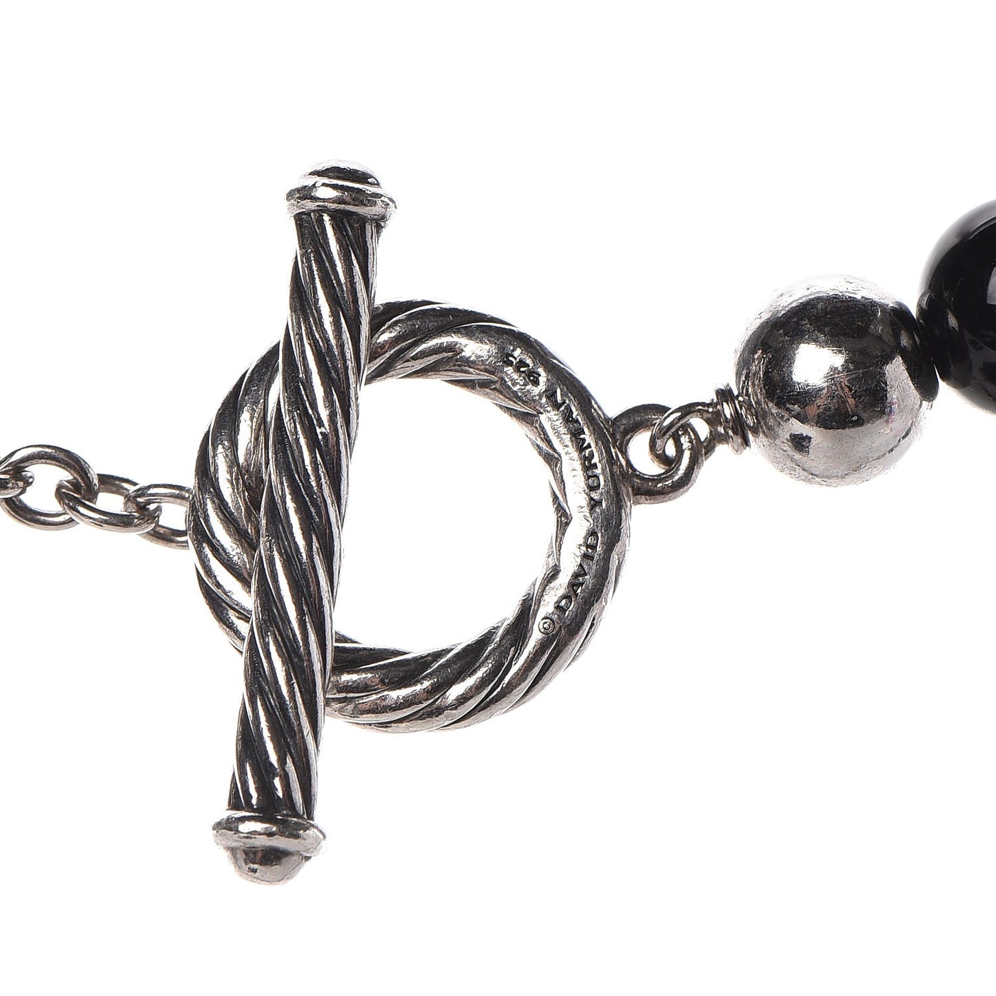 Sterling Silver Black Onyx Hematite Elements Long Toggle Necklace