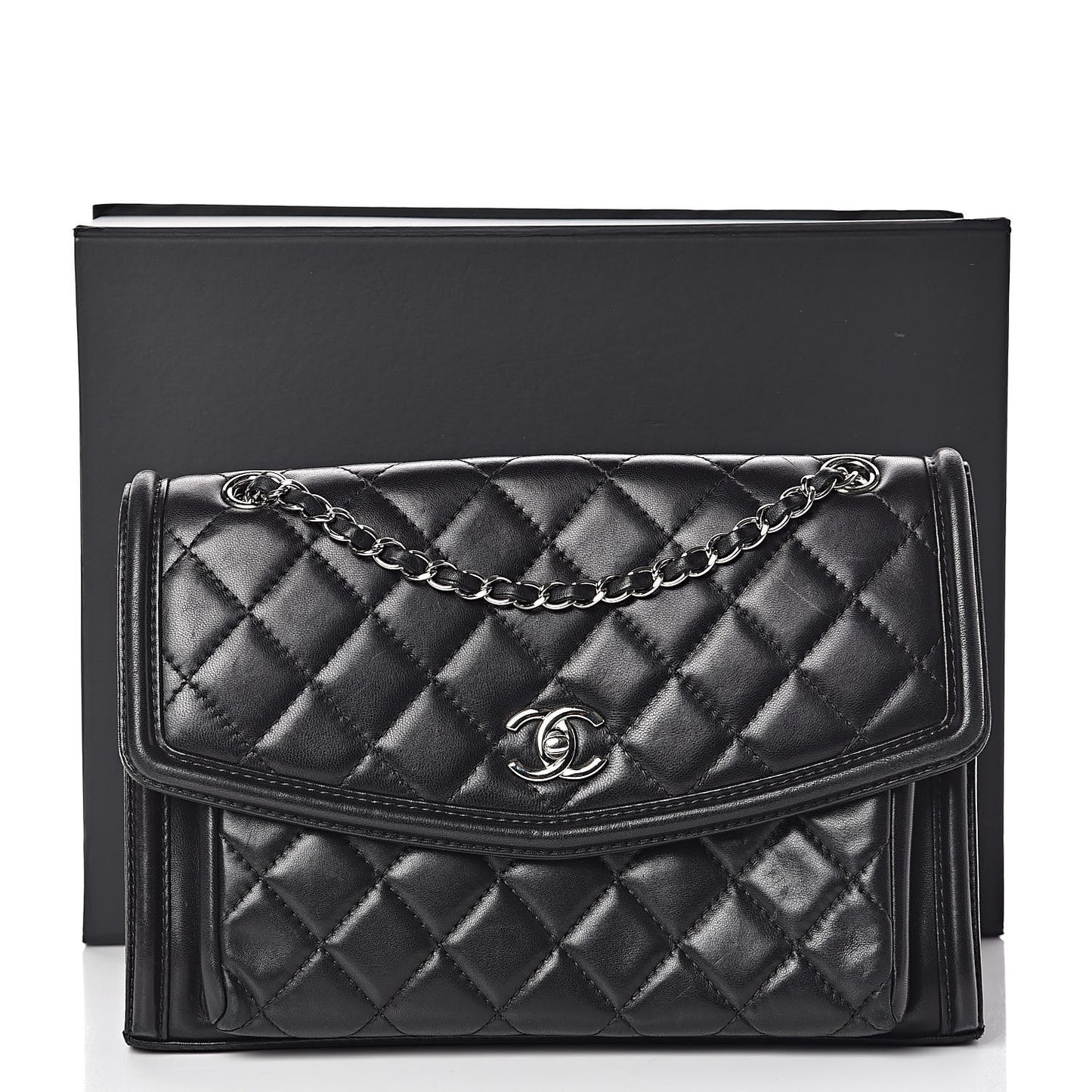 Lambskin Quilted Large Geometric Flap Black