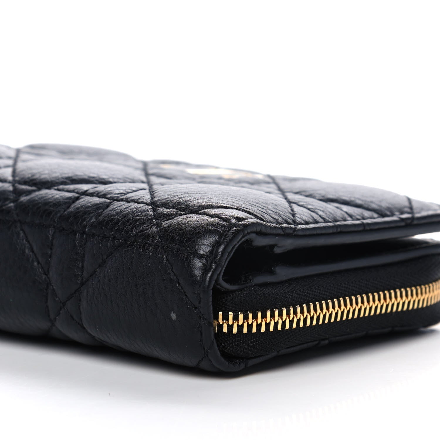 Christian Dior Grained Calfskin Supple Cannage Caro Scarlet Zipped Wallet Black 8 of 10