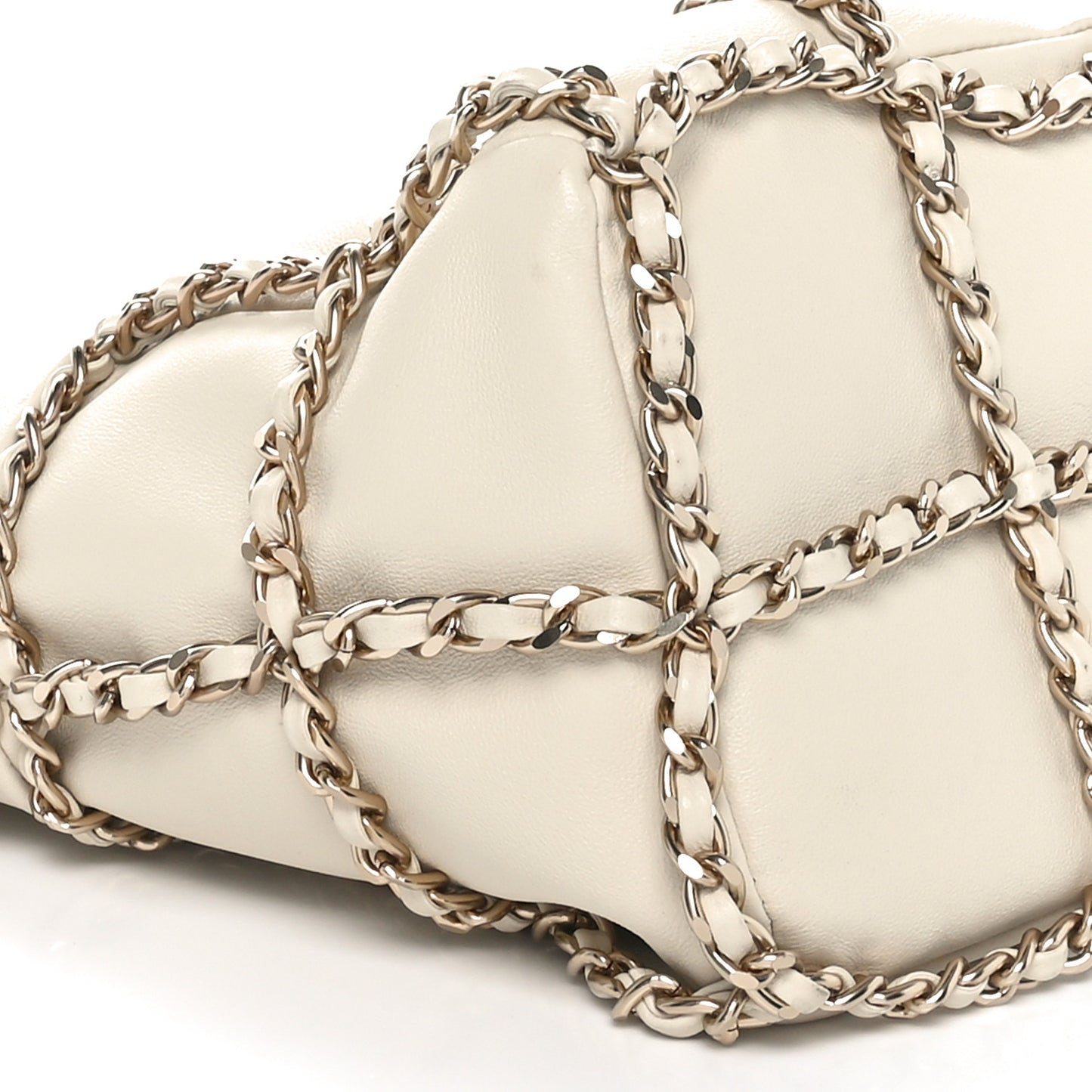 Lambskin Bucket Chain Drawstring Bag Beige