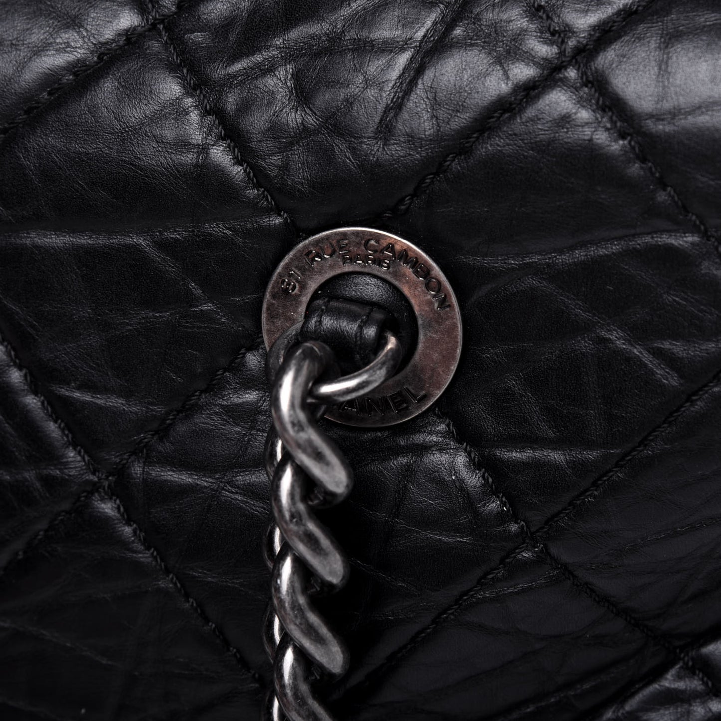 Aged Calfskin Quilted Large Secret Tag Bowling Bag Black
