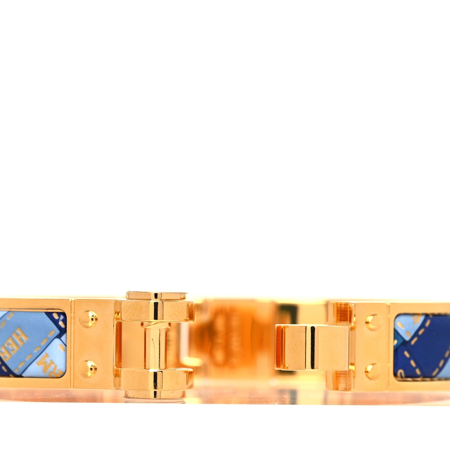 Enamel Printed Narrow Bolduc Au Carre Hinged Bracelet S Bleu Fumoir